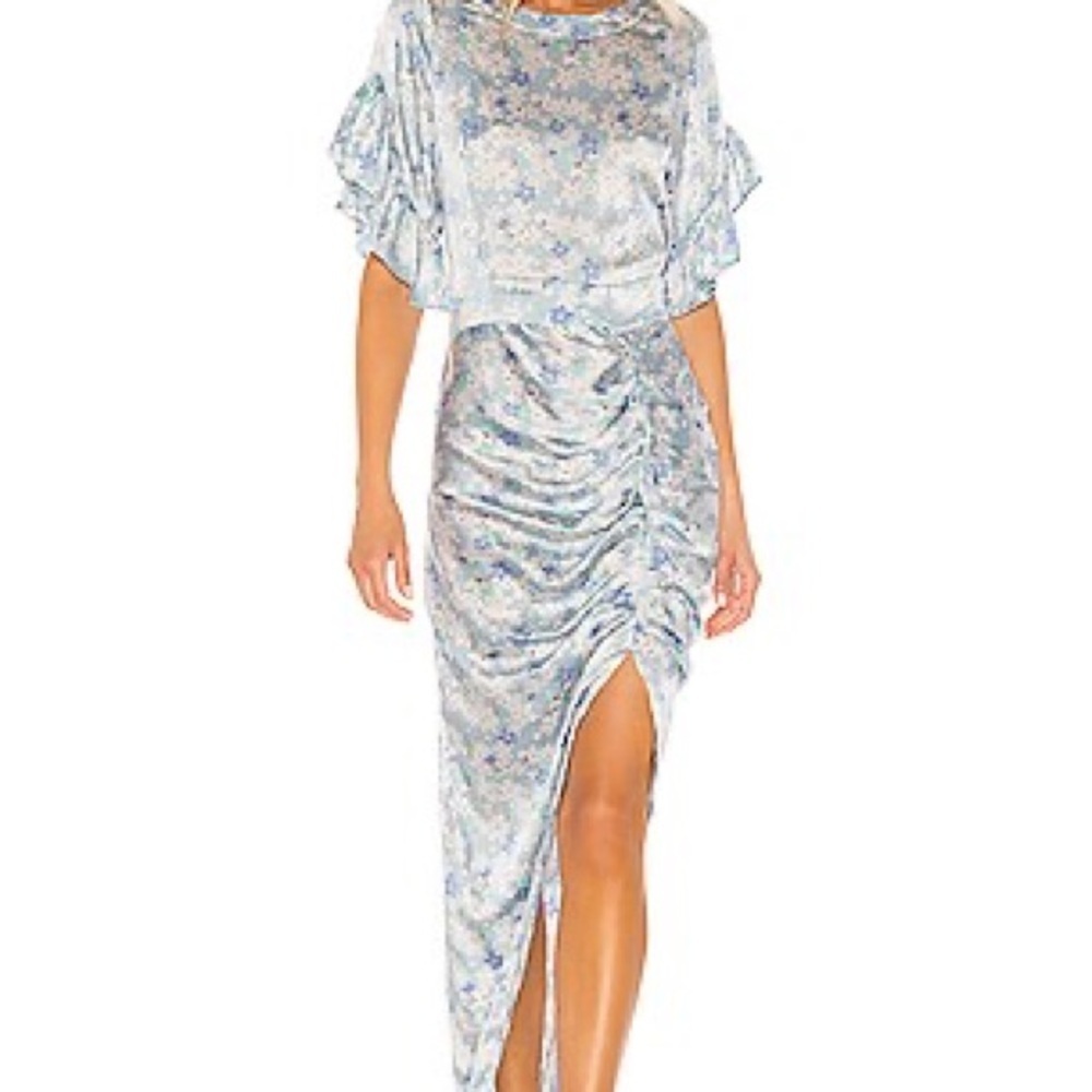Acacia silk dress blue Floral Print Women's Dress Luau cottagecore ditzy chic